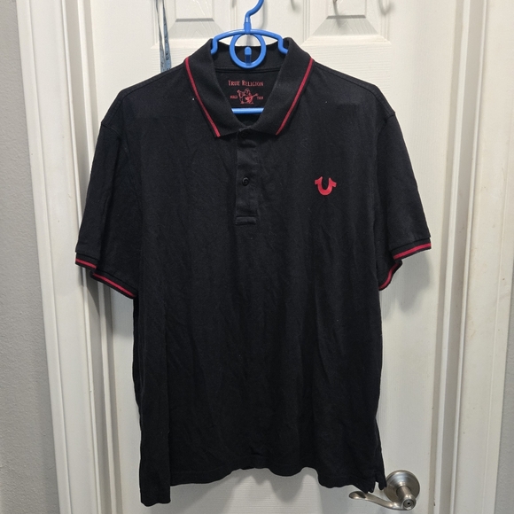 True Religion Black and Red Polo Shirt Size 3XL - Picture 1 of 6